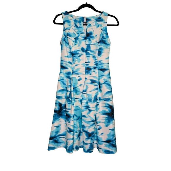 GABBY SKYE Turquoise Abstract Print Front Keyhole Dress with Pockets  Women's 4 - Picture 1 of 7